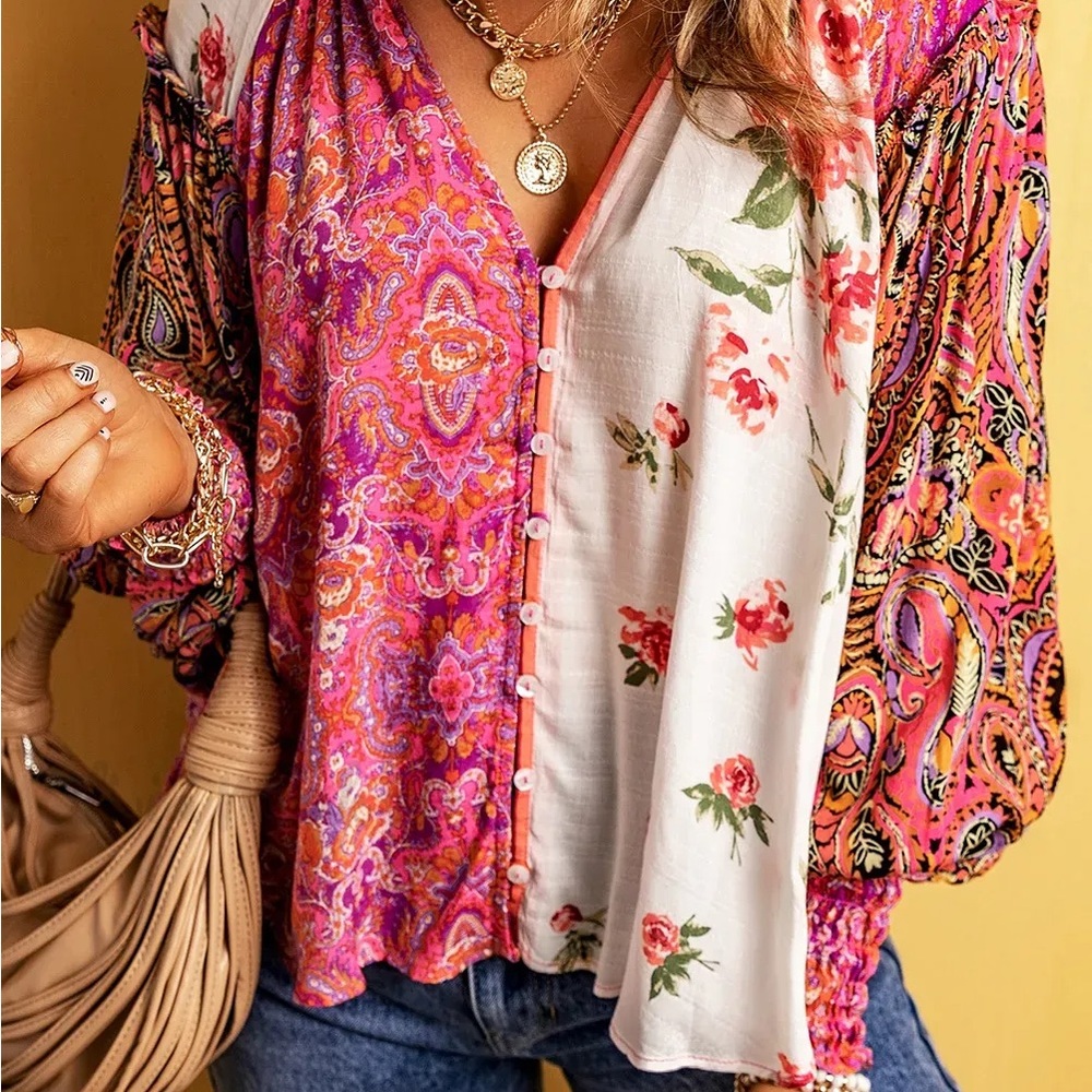 Free People Floral/Psychedelic Blouse